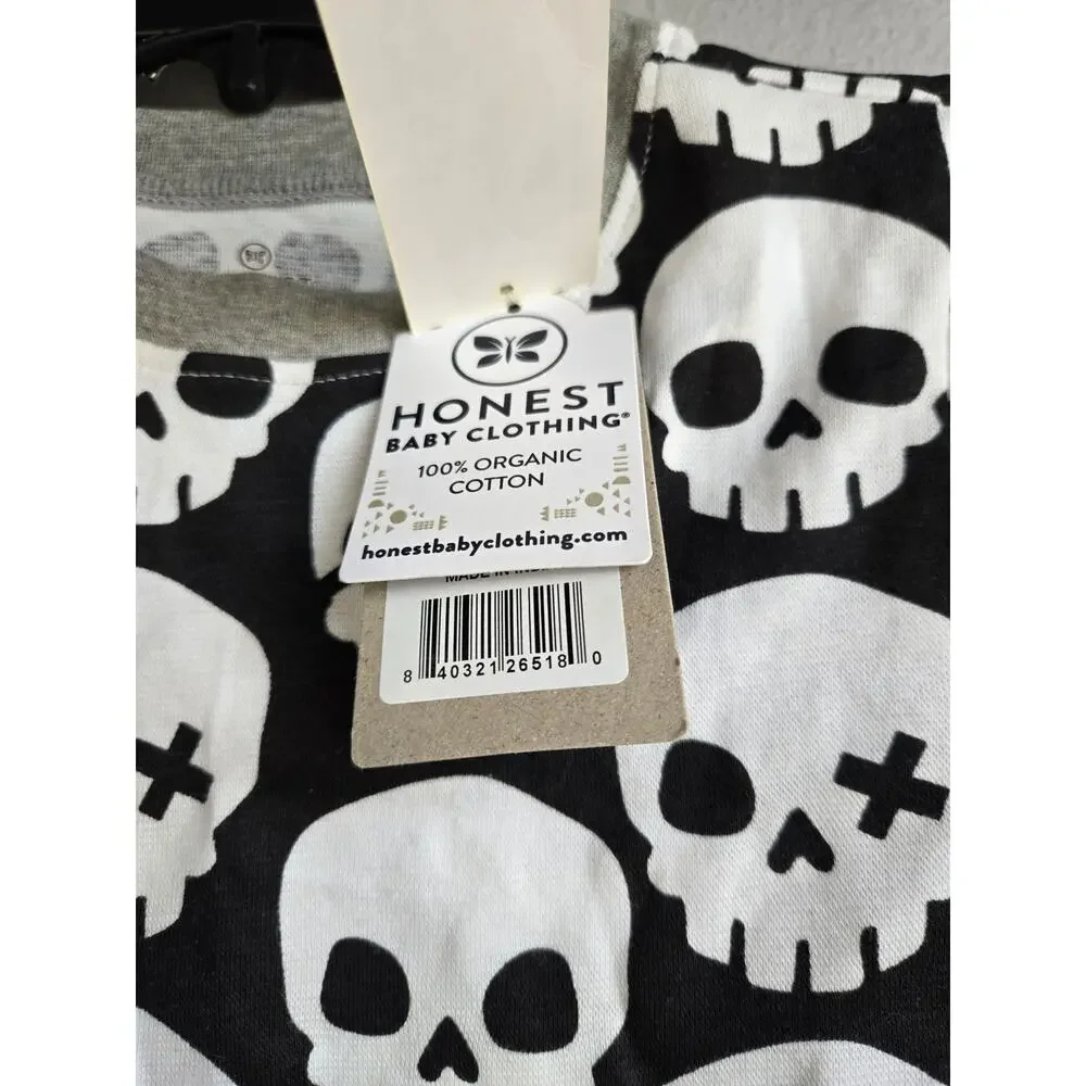 Honest Baby‎ Kids Organic Cotton Skull Print Snug Fit Pajama Set Black Gray XS/8